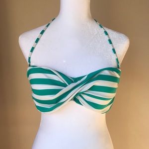 Mossimo Turquoise & White Striped Bikini Top, Med